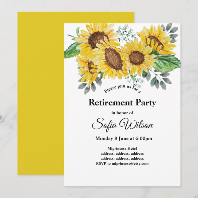 sunflower, floral retirement party invitation (Front/Back)