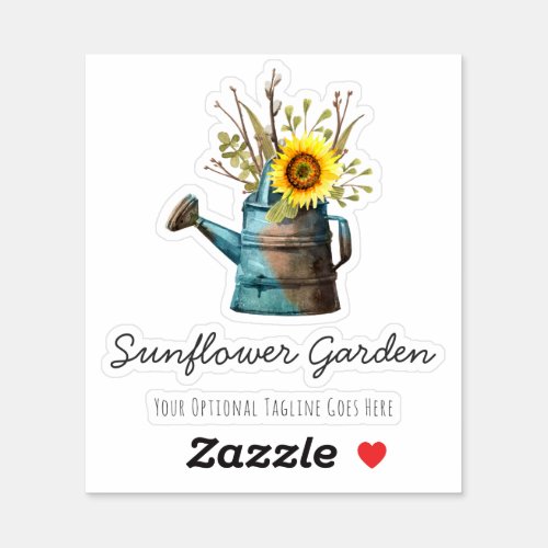 Sunflower Floral Rustic Vintage Watering Can Logo Sticker