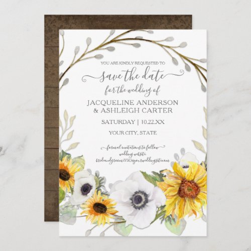 Sunflower Floral Rustic Watercolor Save the Date Invitation