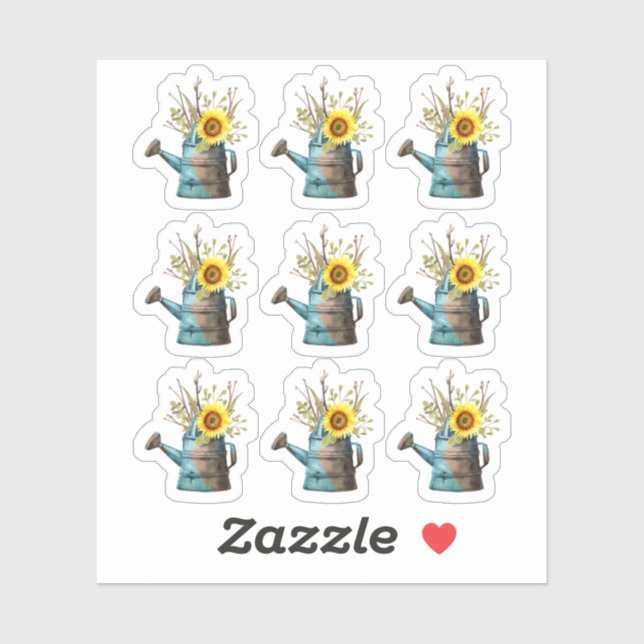 Sunflower Floral Rustic Watering Can Garden Sheet Sticker (Sheet)