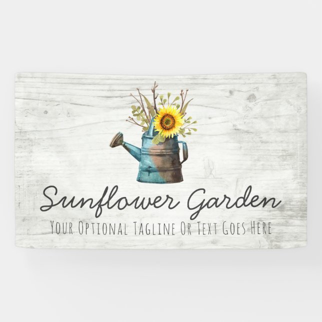 Sunflower Floral & Rustic Wood Vintage Cottage Banner (Horizontal)