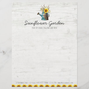 Sunflower Floral & Rustic Wood Vintage Cottage Letterhead