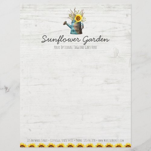 Sunflower Floral  Rustic Wood Vintage Cottage Letterhead