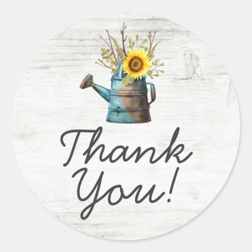 Sunflower Floral  Rustic Wood Vintage Thank You Classic Round Sticker