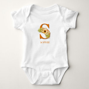 Sunflower Floral S Custom Name Baby Bodysuit