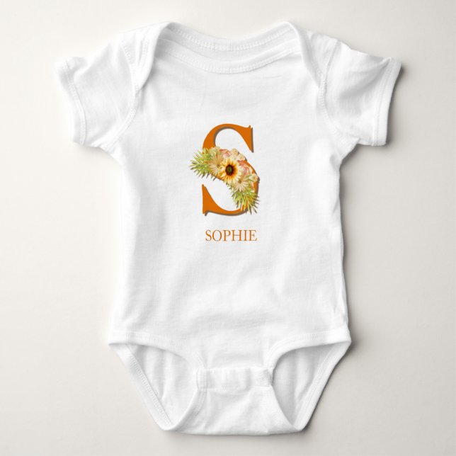 Sunflower Floral S Custom Name Baby Bodysuit (Front)
