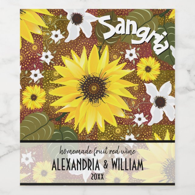 Sunflower Floral Sangria Wine Label (Single Label)