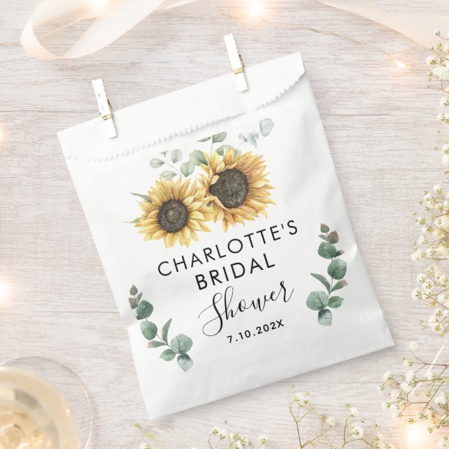 Sunflower Floral Script Botanical Bridal Shower Favor Bag (Clipped)
