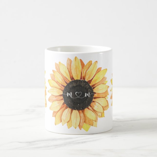 Sunflower Floral Script Mom Coffee Mug (Center)