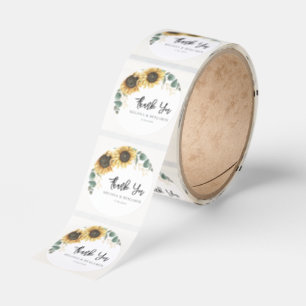 Sunflower Floral Script Thank You Wedding Classic Round Sticker