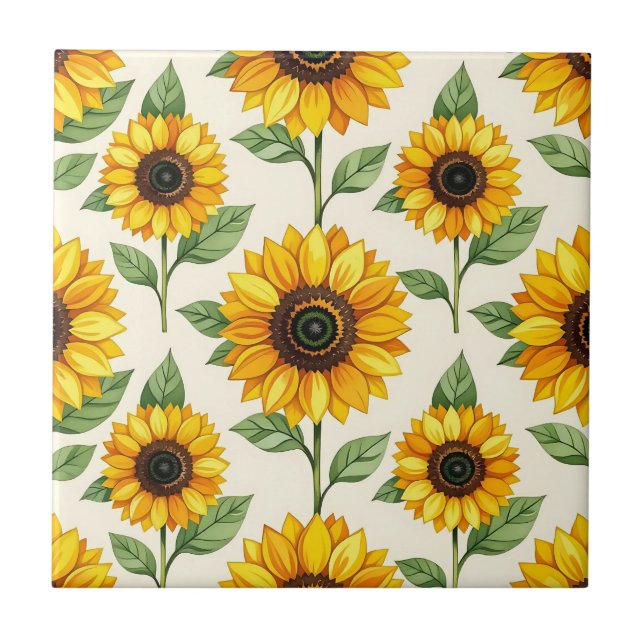 Sunflower Floral Seamless Pattern Bright Yellow Ceramic Tile (Front)