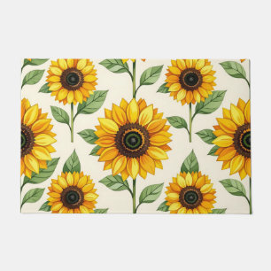 Sunflower Floral Seamless Pattern Bright Yellow Doormat