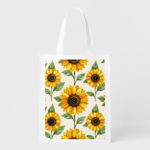 Sunflower Floral Seamless Pattern Bright Yellow Grocery Bag