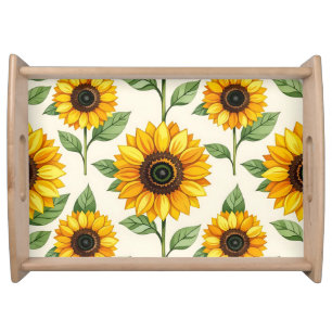 Sunflower Floral Seamless Pattern Bright Yellow Serving Tray