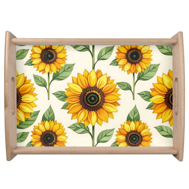 Sunflower Floral Seamless Pattern Bright Yellow Serving Tray (Front)