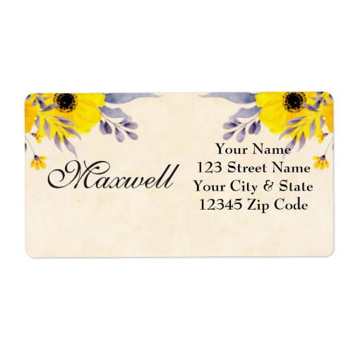 Sunflower floral shipping address label