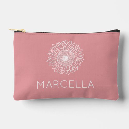 Sunflower Floral Sketch Custom Name  Accessory Pouch