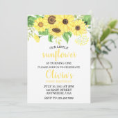 Sunflower Floral Summer First Birthday  Invitation (Standing Front)