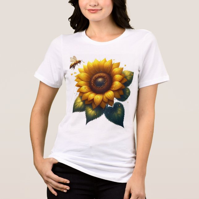 Sunflower Floral Summer  Tri-Blend Shirt (Front)