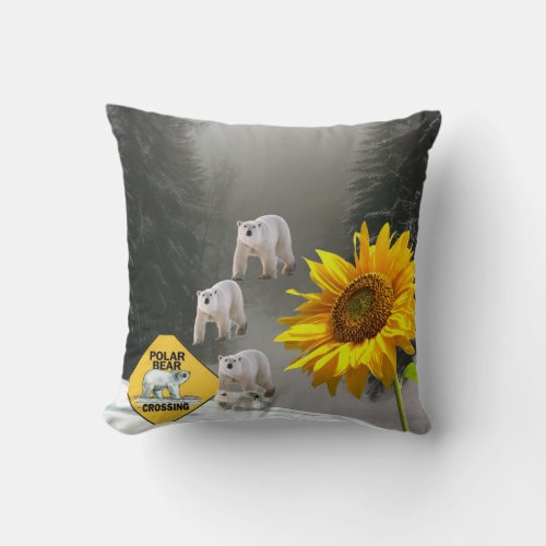 Sunflower Floral Throw Pillow Cases Polar Bear