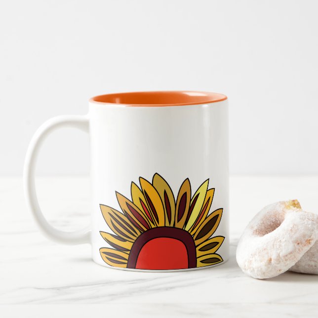 Sunflower Floral Two-Tone Coffee Mug (With Donut)