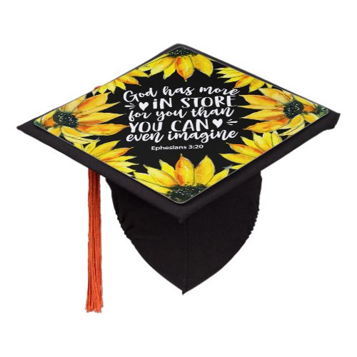 Sunflower Floral Watercolor Bible Verse Script Graduation Cap Topper