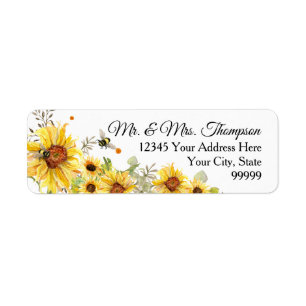 Sunflower Floral Watercolor Bumble Bee Greenery Label