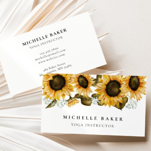 Sunflower Floral Watercolor Business Card