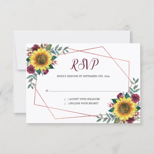 Sunflower Floral Watercolor Geometric Rose Wedding RSVP Card
