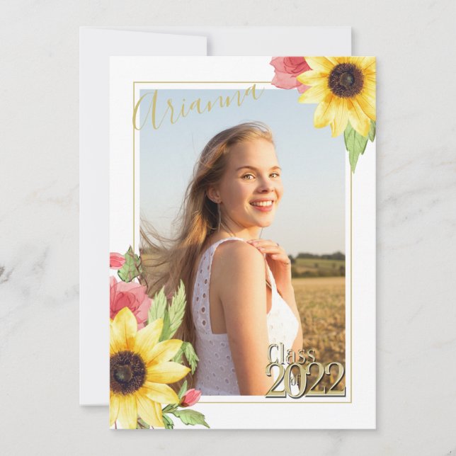 Sunflower Floral Watercolor Graduation Invitation (Front)