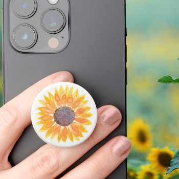 Sunflower Floral Watercolor  Popsocket by SewMosaic at Zazzle