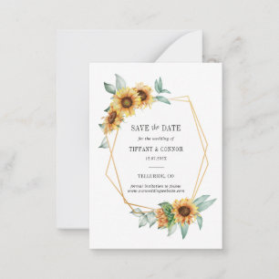 Sunflower Floral Watercolor Save The Date Note Card