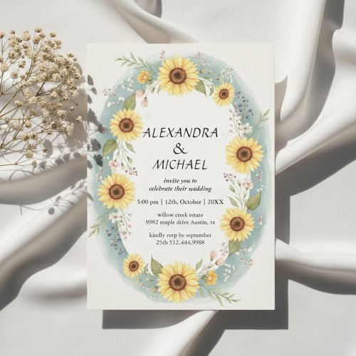 Sunflower Floral Watercolor Wedding Invite