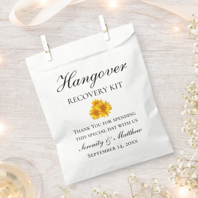 Sunflower Floral Wedding Hangover Recovery Kit Favor Bag (Clipped)
