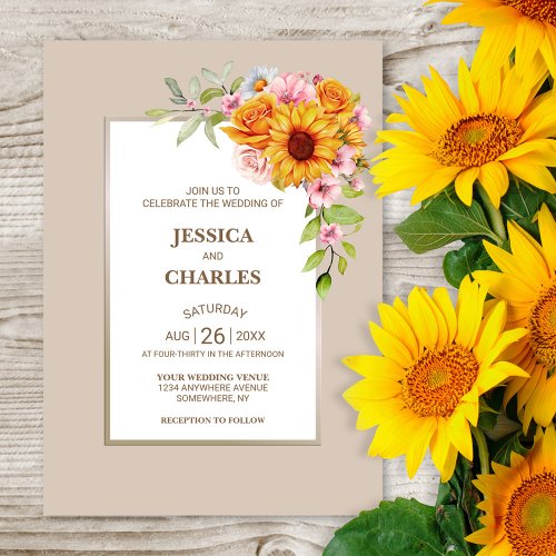 Sunflower Floral Wedding Invitation