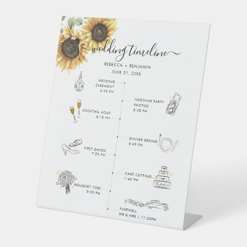 Sunflower Floral Wedding Itinerary and Program Pedestal Sign