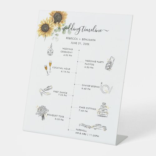 Sunflower Floral Wedding Itinerary with Icons Prog Pedestal Sign