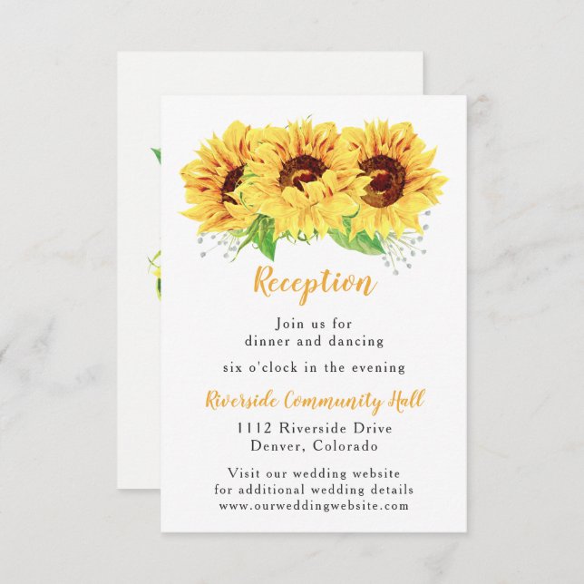 Sunflower Floral Wedding Reception Insert Invitation (Front/Back)