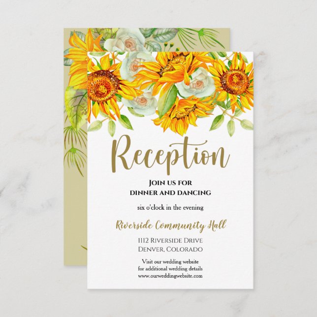 Sunflower Floral Wedding Reception Insert Invitation (Front/Back)