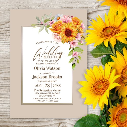 Sunflower Floral Wedding Reception Invitation