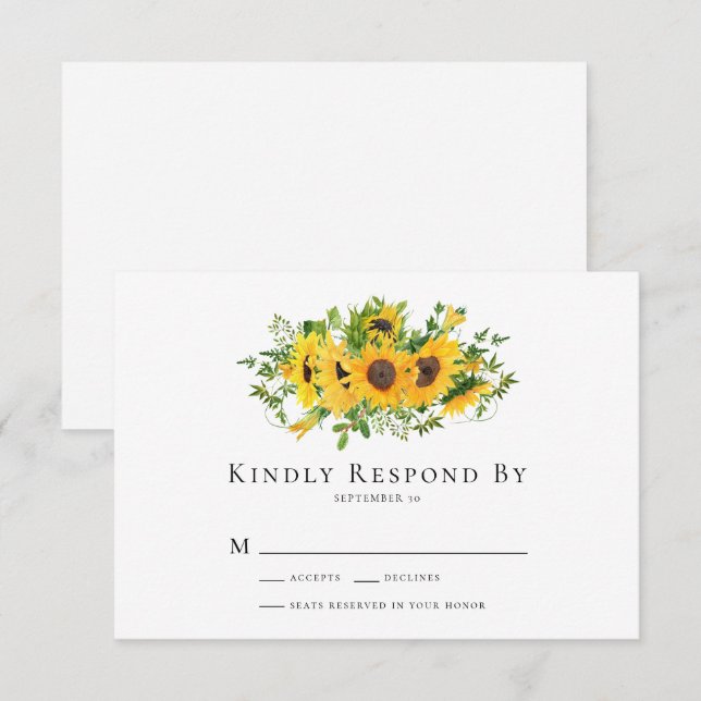 Sunflower Floral Wedding RSVP Card (Front/Back)