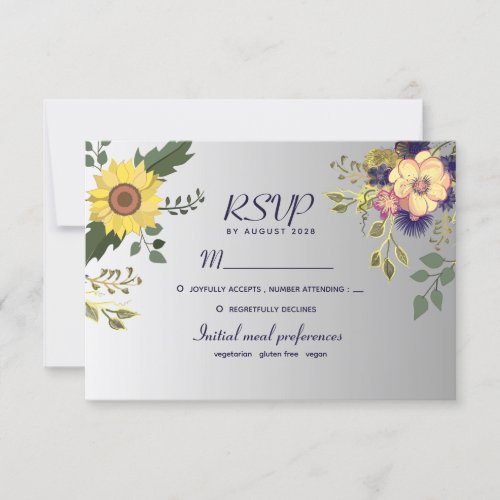 Sunflower Floral Wedding RSVP Card