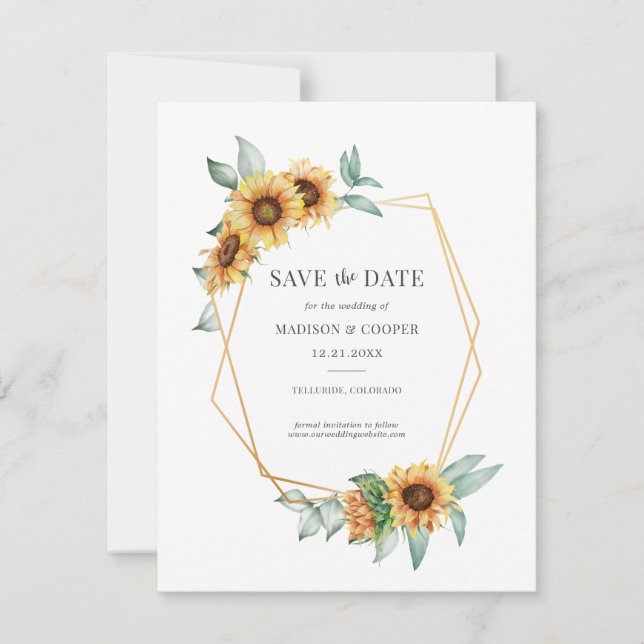 Sunflower Floral Wedding Save the Date (Front)