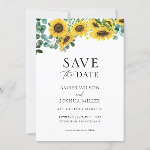 Sunflower Floral Wedding Save the Date Invitation