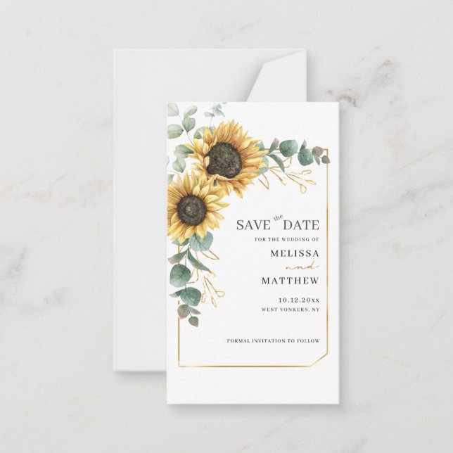 Sunflower Floral Wedding Save The Date Note Card (Front)