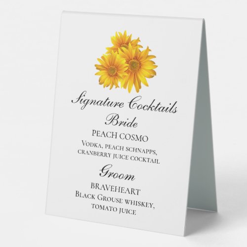 Sunflower  Floral Wedding Signature Cocktails Table Tent Sign