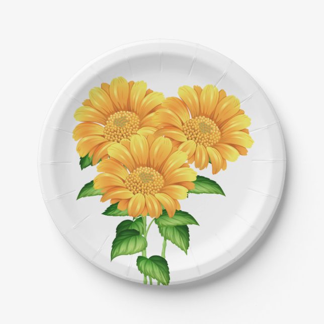 Sunflower Floral Wedding Summer Party Yellow Paper Plates (Front)