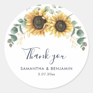Sunflower Floral Wedding Thank You Favor Classic Round Sticker