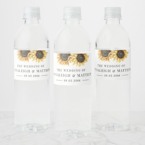 Sunflower Floral Wedding Water Bottle Label