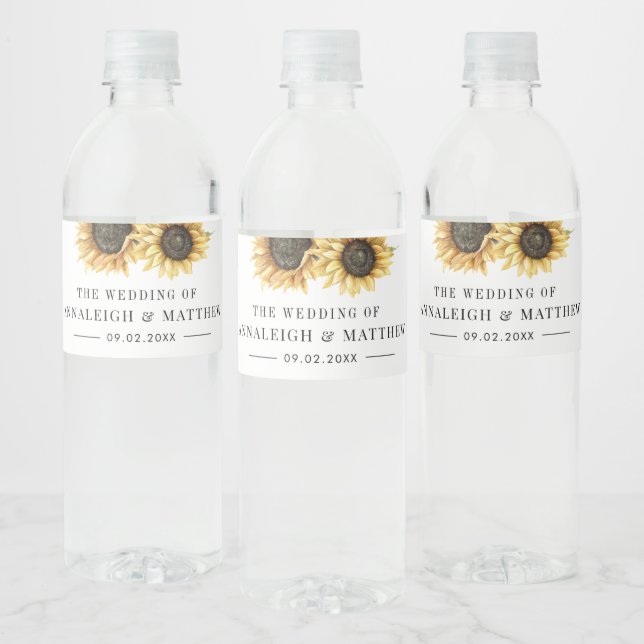Sunflower Floral Wedding Water Bottle Label (Bottles)